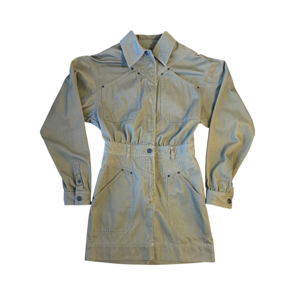 Shona Joy Chiara Utility Mini Dress Long Sleeve 100% Cotton Revolve Olive Size 6